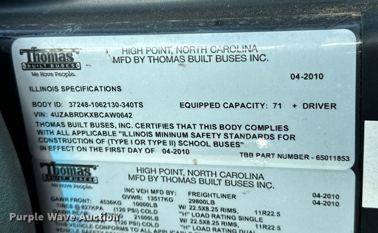 image for item OD9828 2011 Thomas B2  school bus