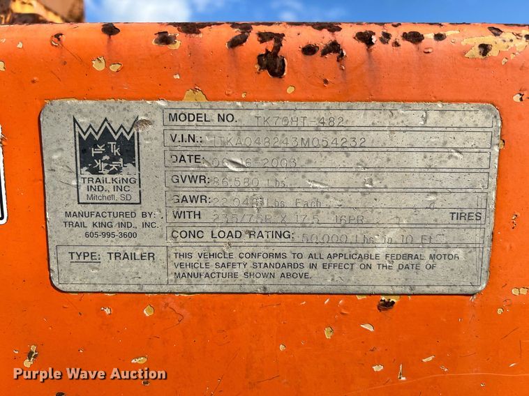image for item DQ2315 2003 Trail King TK70HT drop deck equipment trailer