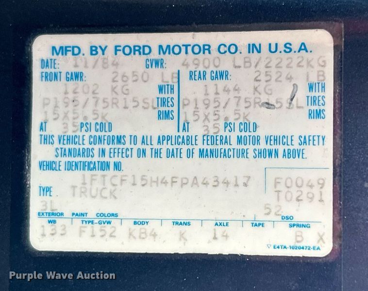 image for item DJ6432 1985 Ford F150  pickup truck