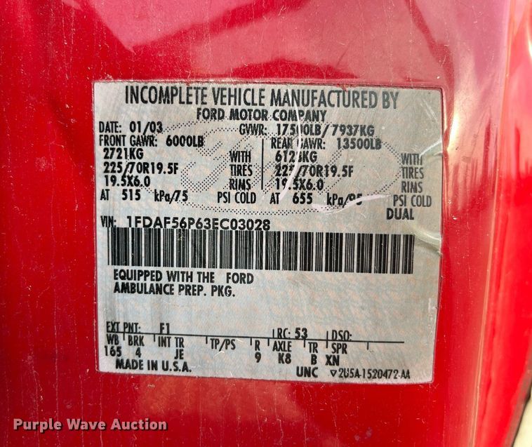 image for item DP2183 2003 Ford F550 Super Duty XL  rescue vehicle