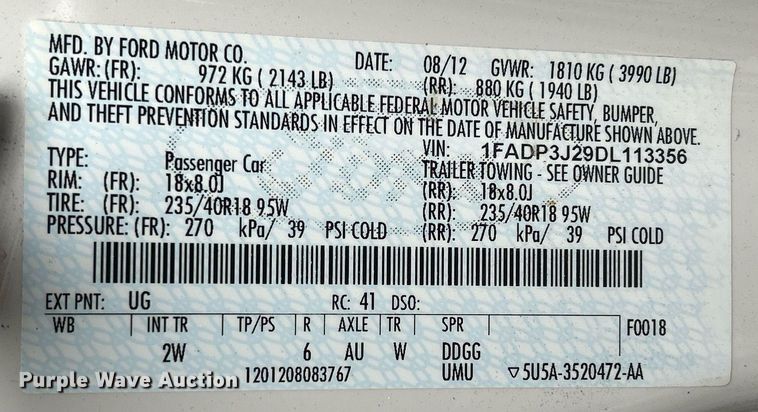 image for item DQ1078 2013 Ford Focus