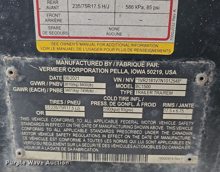 image for item DQ8548 2022 Vermeer BC1500  wood chipper