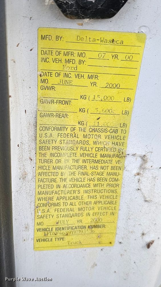 image for item DQ8569 2000 Ford F450 Super Duty  box truck