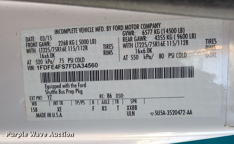 image for item DR7848 2015 Ford E450  shuttle bus