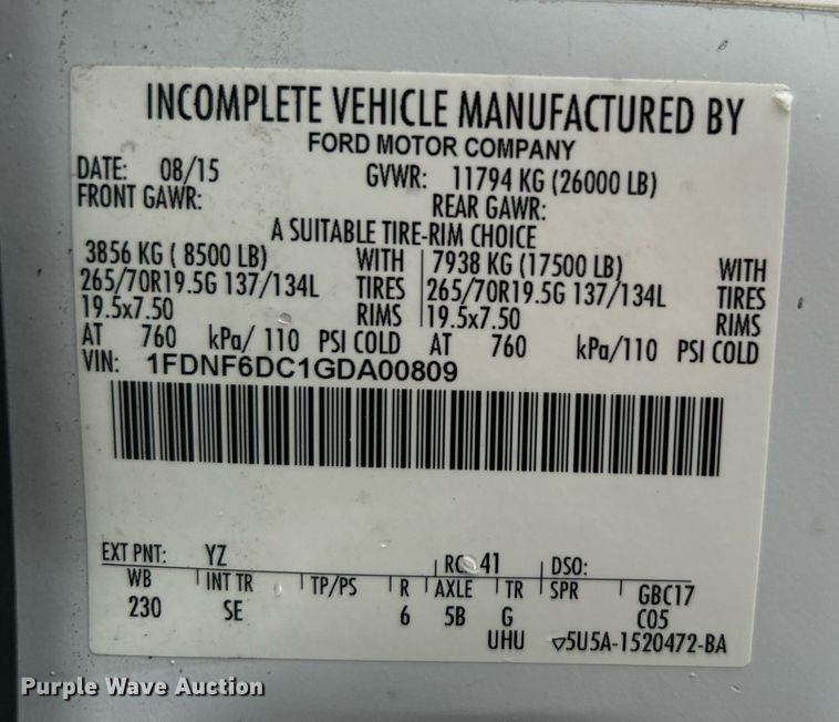 image for item KH9688 2016 Ford F650  box truck