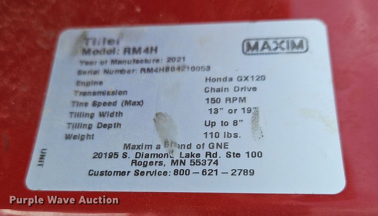 image for item LB9694 2021 Maxim RM4H  tiller