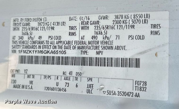 image for item LK9703 2016 Ford Transit 150  van