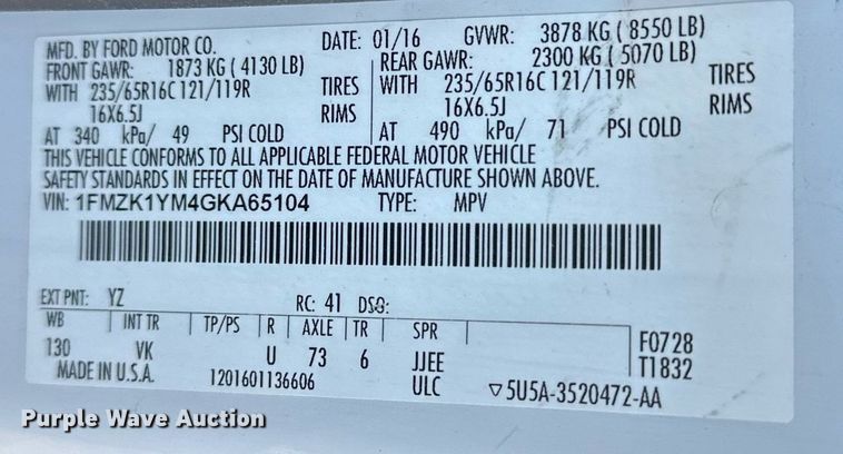 image for item LK9704 2016 Ford Transit 150  van