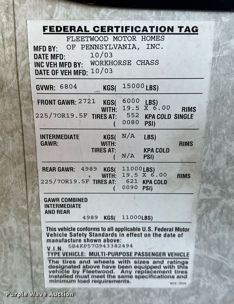 image for item LK9708 2004 Fleetwood Fiesta  RV
