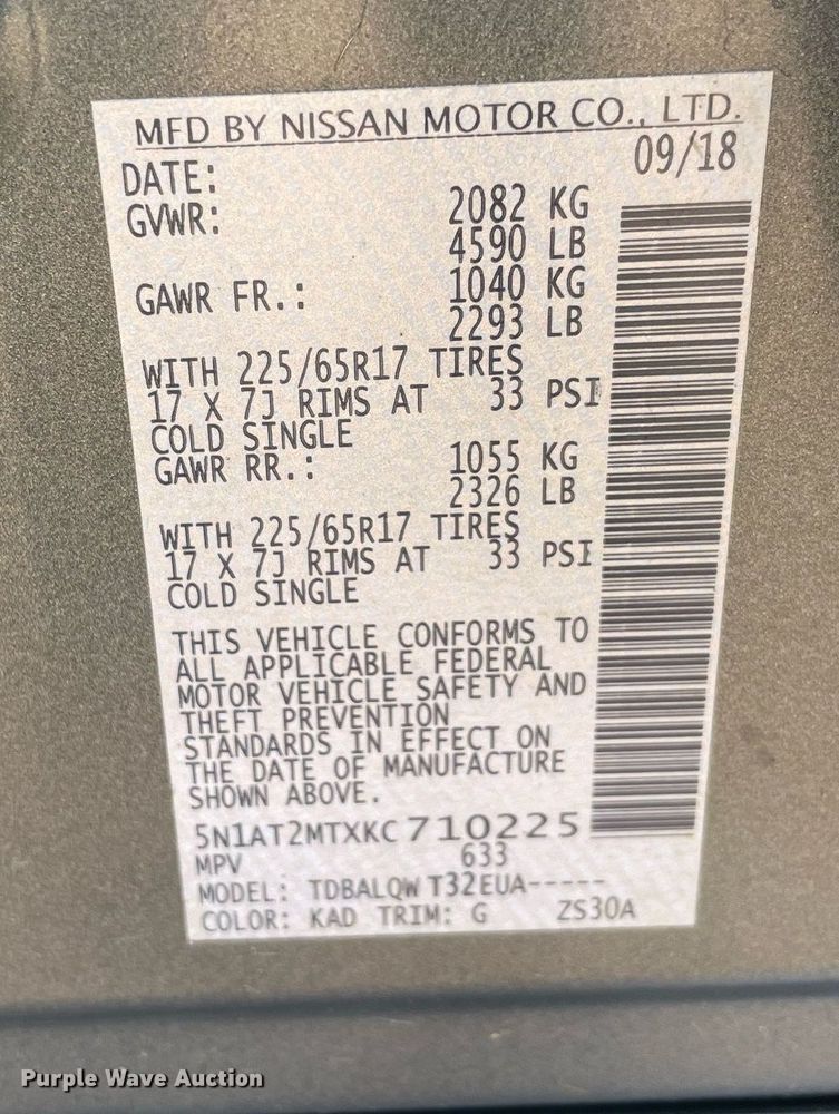 image for item LV9267 2019 Nissan Rogue SV  SUV