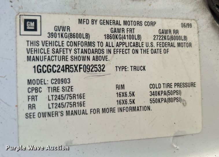 image for item NB9293 1999 Chevrolet C2500  pickup truck