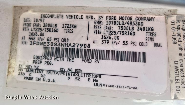 image for item NB9298 1998 Ford E350  shuttle bus