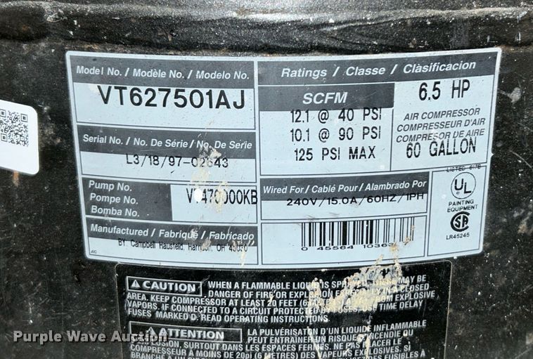 image for item NE9675 Campbell Hausfeld VT627501AJ  air compressor