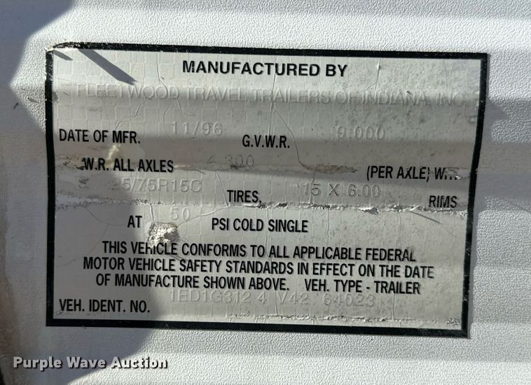 image for item NM9186 1997 Fleetwood Wilderness  camper