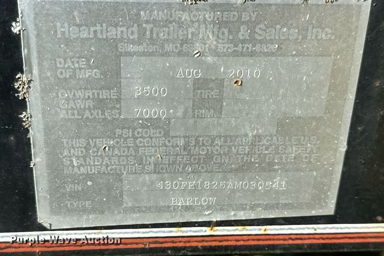 image for item NM9196 2010 Heartland Barlow  utility trailer