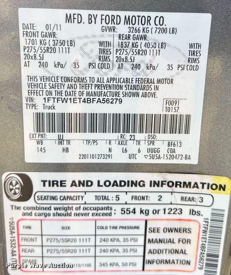 image for item NN9350 2011 Ford F150  SuperCrew pickup truck