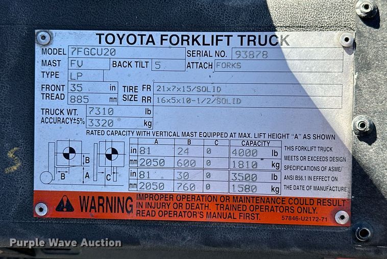 image for item OD9779 2005 Toyota 7FGCU20  forklift