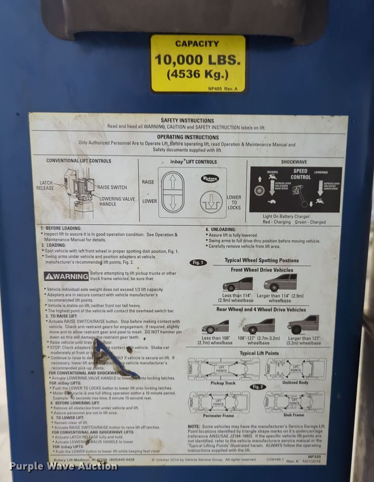image for item OL9199 Rotary  two post automotive lift