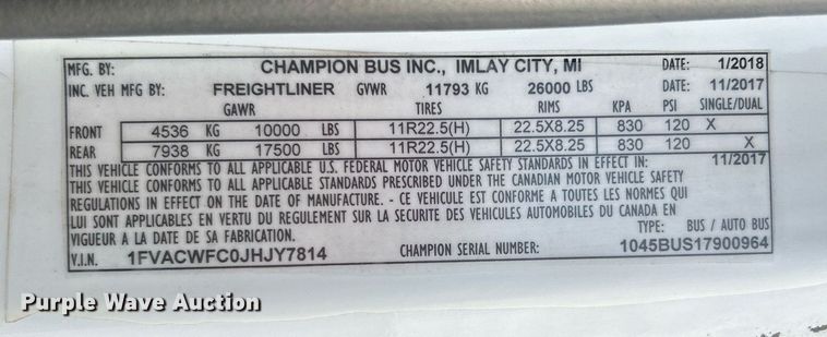 image for item OM9242 2018 Freightliner M2  shuttle bus