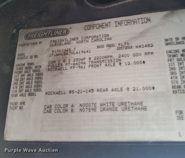 image for item DJ0840 1997 Freightliner FL70  water truck