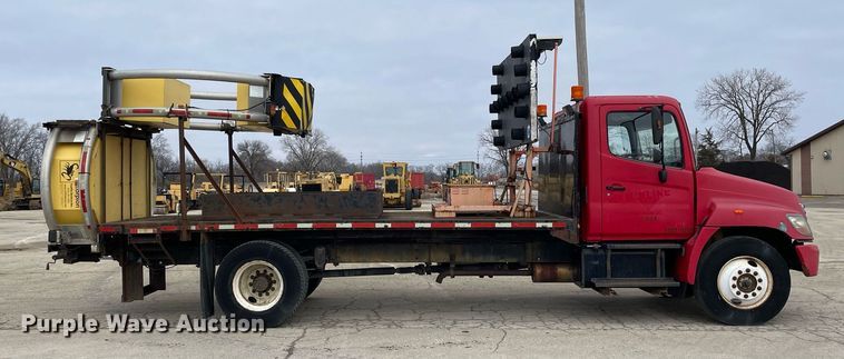 image for item DP0264 2007 Hino 268  flatbed truck with crash attenuator