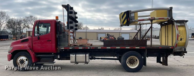 image for item DP0264 2007 Hino 268  flatbed truck with crash attenuator