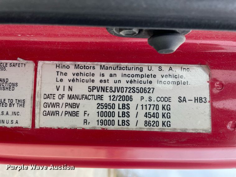 image for item DP0264 2007 Hino 268  flatbed truck with crash attenuator