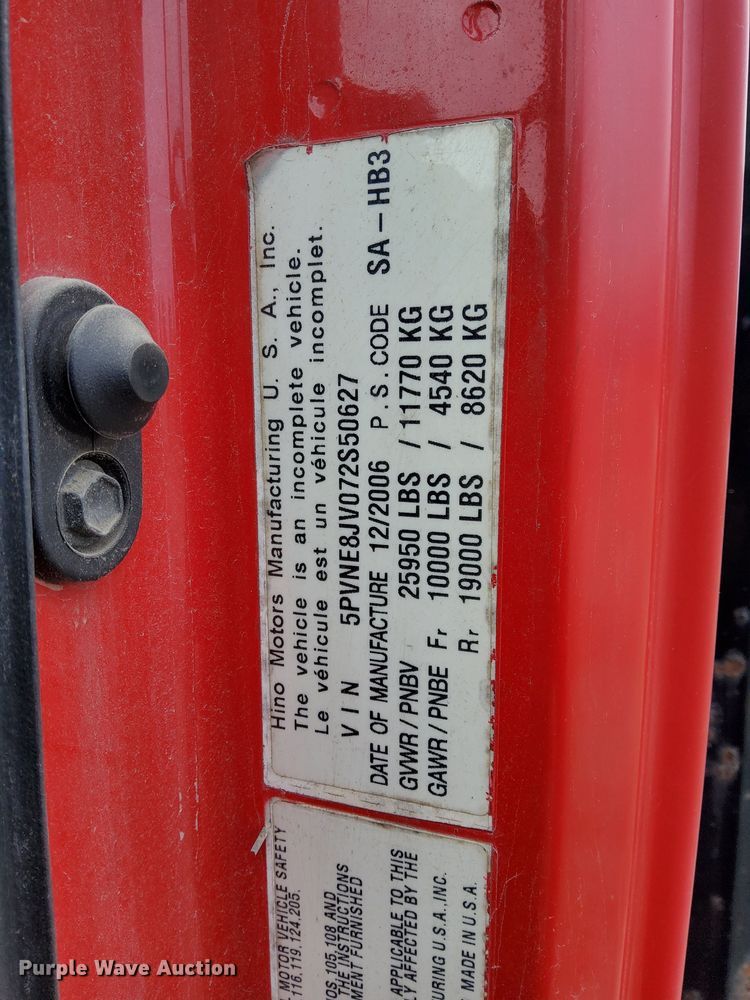 image for item DP0264 2007 Hino 268  flatbed truck with crash attenuator