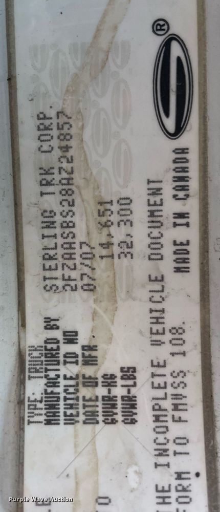 image for item DP0275 2008 Sterling L7500  digger derrick truck