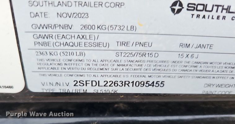 image for item DP0795 2024 Southland Trailer Corporation SL510-5K  dump trailer