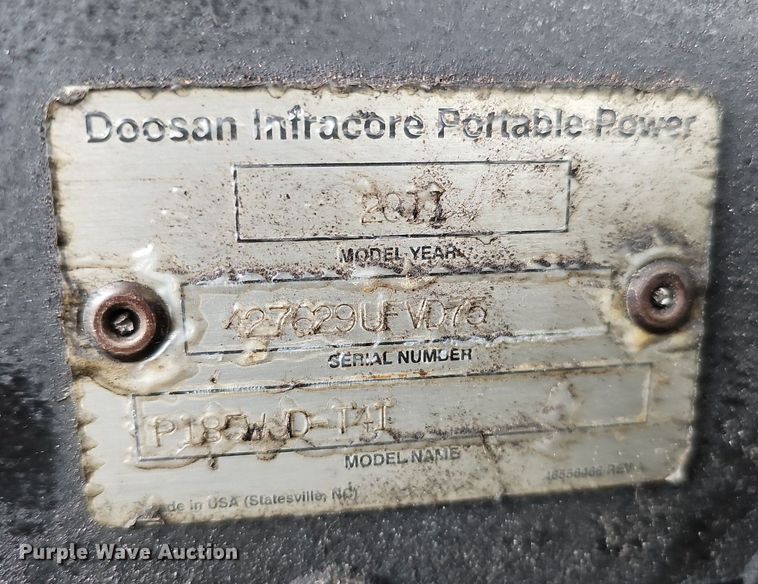 image for item DP0796 2011 Ingersoll Rand P185WJD-T4T  air compressor