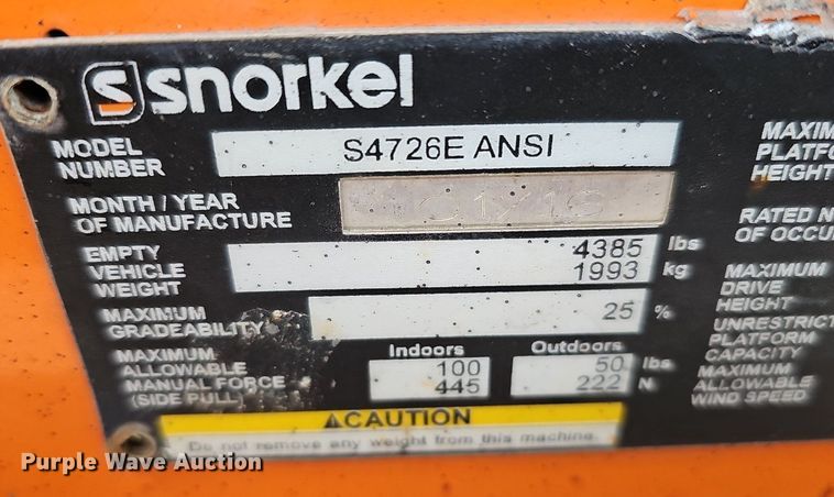 image for item DP0798 2016 Snorkel S4726E  scissor lift