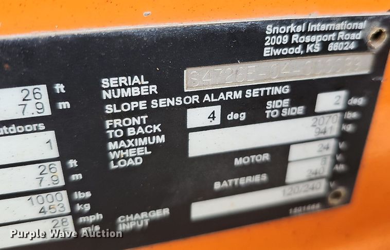 image for item DP0798 2016 Snorkel S4726E  scissor lift