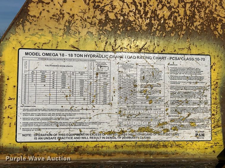 image for item DP2175 1978 P&H Omega 18  crane