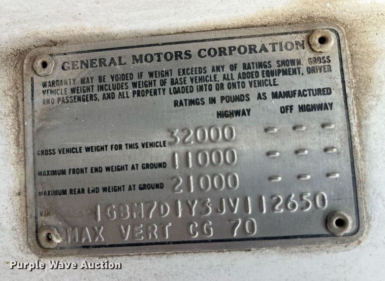 image for item DP2186 1988 Chevrolet  Kodiak  crane truck