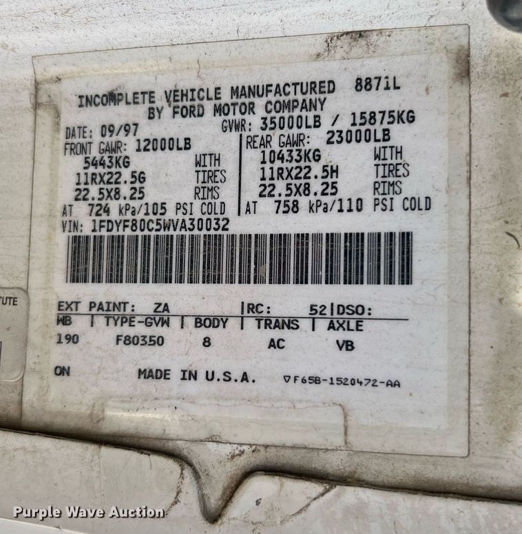 image for item DQ2338 1998 Ford F800  bucket truck