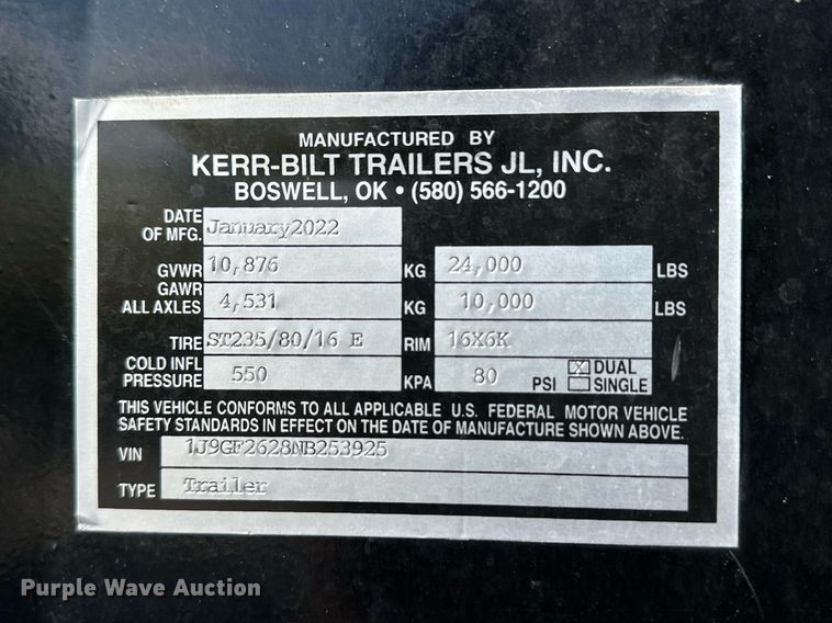 image for item EK9863 2022 Kerr-Bilt  tilt deck equipment trailer
