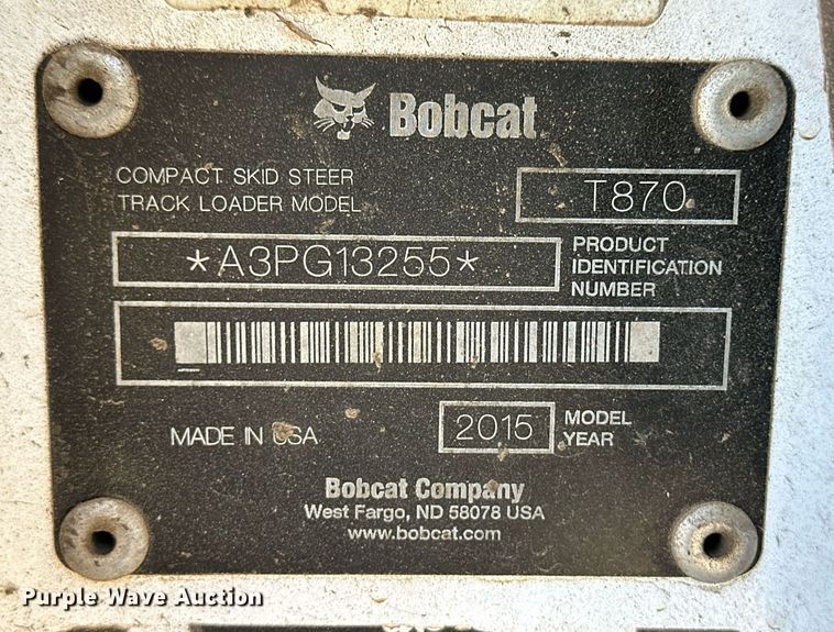 image for item EK9866 2015 Bobcat T870  tracked skid steer loader
