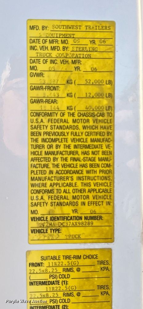 image for item KH9673 2007 Sterling L-Line  dump truck