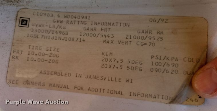 image for item LC9477 1992 Chevrolet Kodiak C6500  digger derrick truck