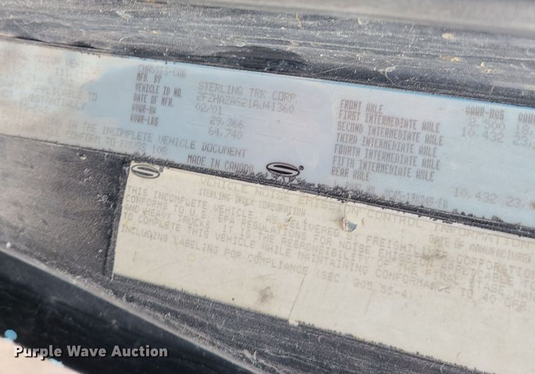 image for item LJ9423 2001 Sterling  sewer jetter truck