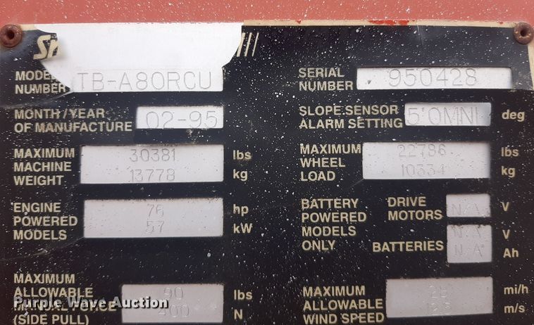 image for item LX9992 1995 Snorkelift TB80 boom lift