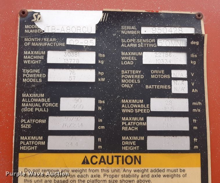 image for item LX9992 1995 Snorkelift TB80 boom lift