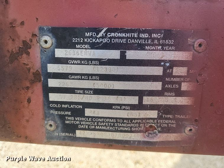 image for item MI9879 2013 Cronkhite 2616EHWA  equipment trailer
