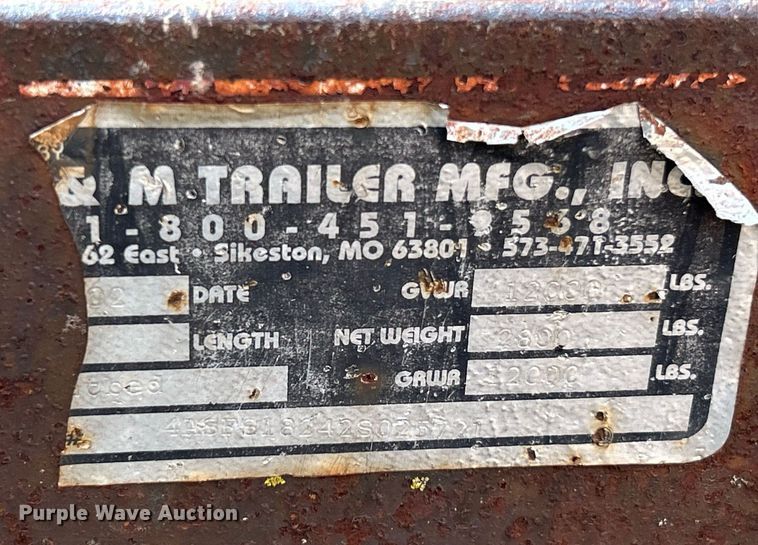 image for item NE9653 2002 M & M  equipment trailer