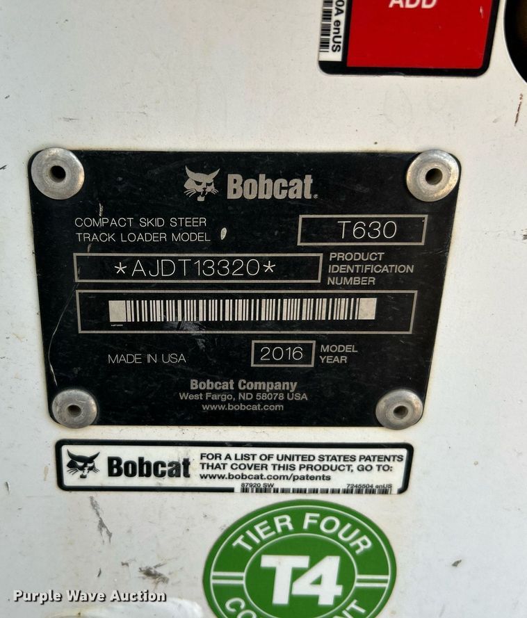 image for item NE9654 2016 Bobcat T630  tracked skid steer loader