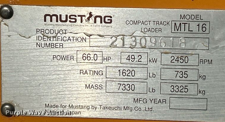 image for item NE9657 2007 Mustang MTL16  tracked skid steer loader