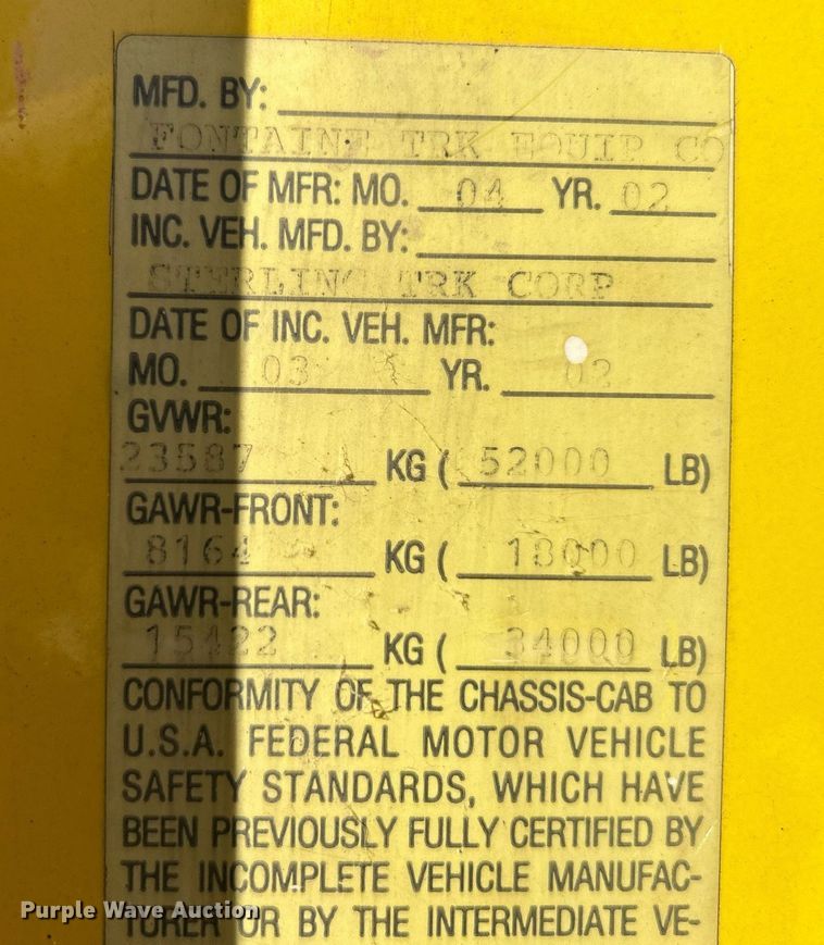 image for item NE9658 2002 Sterling L7500  dump truck