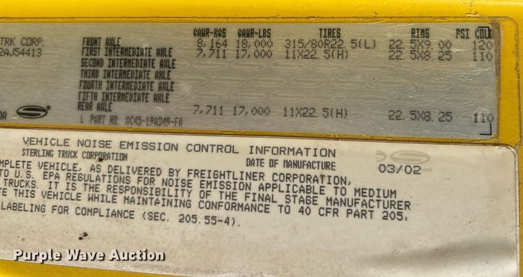 image for item NE9658 2002 Sterling L7500  dump truck