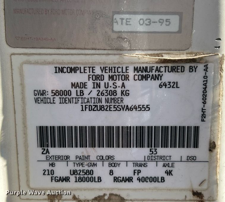 image for item NE9659 1995 Ford L8000  dump truck